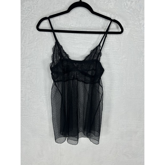 Victorias Secret XL 90's Black Sheer Dotted Flyaway Babydoll Coquette Whimsigoth - Picture 7 of 13